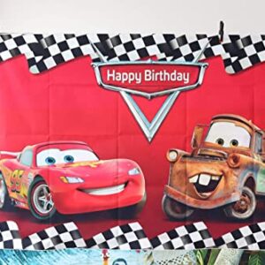 Botong 7x5ft Cartoon Car Birthday Party Themed Backdrops Car Racing Story Black White Grid Red Photo Backgrounds for Photography Birthday Party Banner