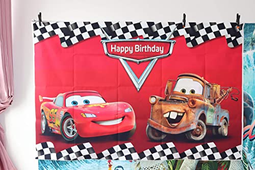 Botong 7x5ft Cartoon Car Birthday Party Themed Backdrops Car Racing Story Black White Grid Red Photo Backgrounds for Photography Birthday Party Banner