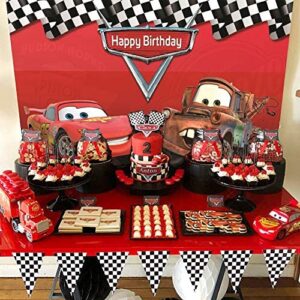 Botong 7x5ft Cartoon Car Birthday Party Themed Backdrops Car Racing Story Black White Grid Red Photo Backgrounds for Photography Birthday Party Banner