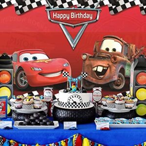 Botong 7x5ft Cartoon Car Birthday Party Themed Backdrops Car Racing Story Black White Grid Red Photo Backgrounds for Photography Birthday Party Banner