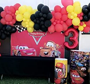 Botong 7x5ft Cartoon Car Birthday Party Themed Backdrops Car Racing Story Black White Grid Red Photo Backgrounds for Photography Birthday Party Banner