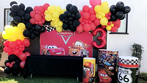 Botong 7x5ft Cartoon Car Birthday Party Themed Backdrops Car Racing Story Black White Grid Red Photo Backgrounds for Photography Birthday Party Banner