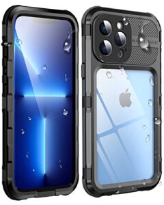 wifort iphone 13 pro max waterproof metal case – built-in [screen protector][15ft military grade shockproof][ip68 water proof], full body aluminum protective dropproof cover, 6.7″ black