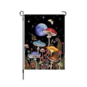 Mushroom Stars And Moon Garden Flag 12 X 18 Inches Double Sided ,Animal Butterfly Yard Flags,Durable Burlap Flag Holiday Farmhouse Patio Yard Outdoor Party Decor Gift