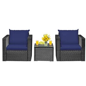 happygrill 3-piece patio furniture set rattan wicker patio conversation set with coffee table and cushions outdoor sofa set for garden balcony porch poolside