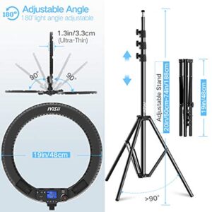 IVISII 19 inch Ring Light with Remote Controller and Stand ipad Holder,60W Bi-Color with 4 Color Soft Filters for Live Stream/Makeup/YouTube Video/TikTok/Zoom/Photography