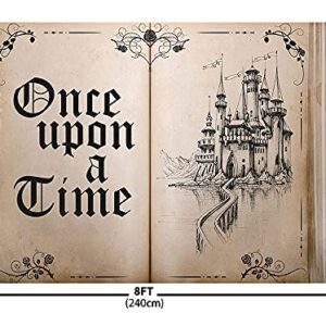 ABLIN 8x6ft Fairy Tale Books Backdrop Old Opening Book Once Upon a Time Ancient Castle Princess Romantic Story Photo Background Wedding Birthday Party Decorations Banner Props