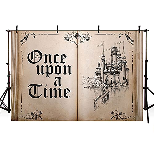 ABLIN 8x6ft Fairy Tale Books Backdrop Old Opening Book Once Upon a Time Ancient Castle Princess Romantic Story Photo Background Wedding Birthday Party Decorations Banner Props