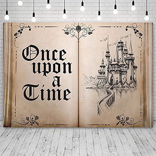 ABLIN 8x6ft Fairy Tale Books Backdrop Old Opening Book Once Upon a Time Ancient Castle Princess Romantic Story Photo Background Wedding Birthday Party Decorations Banner Props