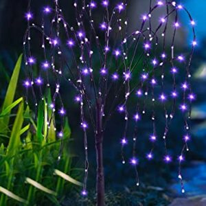 ooLALoo Outdoor Tree Solar Willow Tree 4.6 FT Artificial Plant for Garden Waterproof with Blink Modes for Patio Decor (Purple)