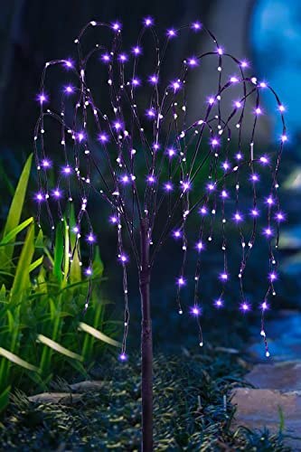 ooLALoo Outdoor Tree Solar Willow Tree 4.6 FT Artificial Plant for Garden Waterproof with Blink Modes for Patio Decor (Purple)