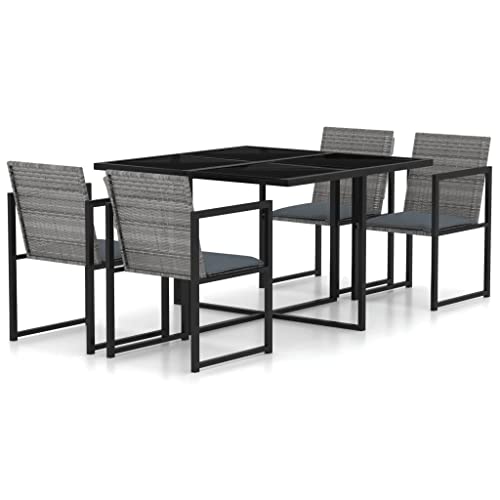 vidaXL Patio Dining Set with Cushions 9 Pieces Garden Courtyard Poolside Furniture Dinner Tables and Chairs with Pads Poly Rattan Black