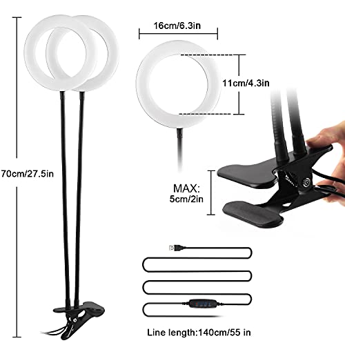 Dual Ring Light for Laptop, Computer, UPXDUMI 6 inch Desk Circle Light with Flexible Arm for Video Conferencing, Zoom Meetings, Streaming, Webcam Lighting, Video Recording, Photography, Makeup