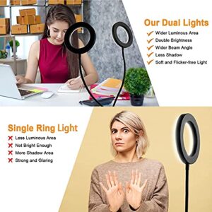 Dual Ring Light for Laptop, Computer, UPXDUMI 6 inch Desk Circle Light with Flexible Arm for Video Conferencing, Zoom Meetings, Streaming, Webcam Lighting, Video Recording, Photography, Makeup