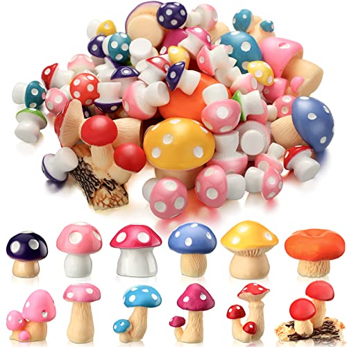 Yulejo 120 Pcs Cute Tiny Mushrooms Bulk Mini Miniature Figurines Fairy Mushroom Decor Garden Mushroom Statue Mini Mushrooms Ornament for Plant Micro Landscape Bonsai Craft(,Multicolor)