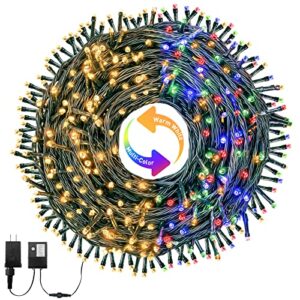 beauhom extentable lightchain 300led 98ft 8 modes green wire warm white & multi-colored connectable plug in ul transformer outdoor use christmas tree light party garden patio decoration