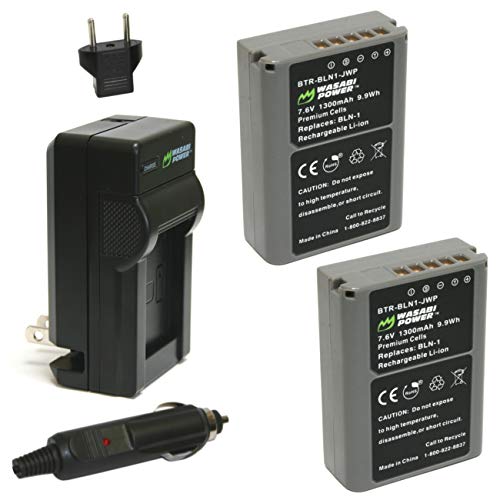 Wasabi Power Battery (2-Pack) and Charger for Olympus BLN-1, BCN-1 and Olympus OM-D E-M1, OM-D E-M5, PEN E-P5