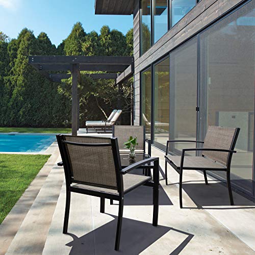 Tuoze 4 Pieces Outdoor Patio Furniture Set Conversation Set with Glass Coffee Table Bistro Set with Loveseat Garden Yard Lawn and Balcony (Brown)