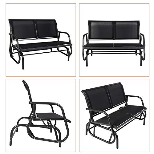 Vilobos 2 Seats Outdoor Patio Glider, Garden Loveseat Seating Swing Bench, Breathable Gliding Bench Chair with Anti-Rust Coating for 2-Person