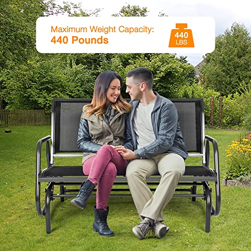 Vilobos 2 Seats Outdoor Patio Glider, Garden Loveseat Seating Swing Bench, Breathable Gliding Bench Chair with Anti-Rust Coating for 2-Person