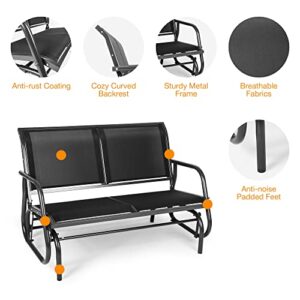 Vilobos 2 Seats Outdoor Patio Glider, Garden Loveseat Seating Swing Bench, Breathable Gliding Bench Chair with Anti-Rust Coating for 2-Person