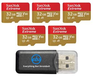 32gb sandisk extreme (five pack) 4k micro memory card (sdsqxaf-032g-gn6mn) uhd video speed 30 uhs-1 v30 32g microsd hc bundle with (1) everything but stromboli card reader