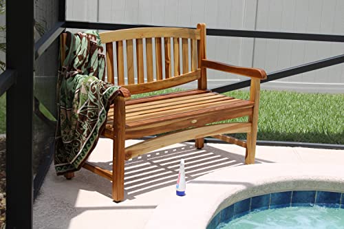 EcoDecors Kent Outdoor Bench Teak Wood Garden Bench Patio Bench with Armrests and Backrest, Yard Benches for Indoor and Outdoors- Natural Teak