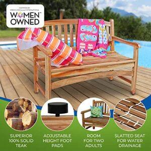 EcoDecors Kent Outdoor Bench Teak Wood Garden Bench Patio Bench with Armrests and Backrest, Yard Benches for Indoor and Outdoors- Natural Teak