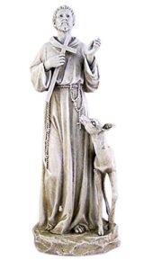 saint francis of assisi with deer resin home garden statue, 14 inch
