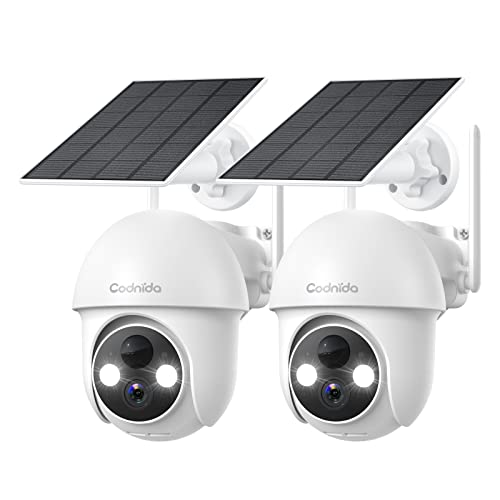 Security Camera Wireless Outdoor,2K Solar Security Camera,Battery Powered Surveillance Cameras for Home with Night Vision,PTZ Control,2-Way Audio,Motion Detection,Compatible with Alexa(2 Pack)