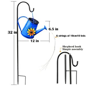 Blue Solar Watering Can with Light,Solar Powered Waterfall Lights 1 Pack 60 LED(Includes Shepherd Hook) for Garden,Yard, Path, Christmas Holiday Decoration