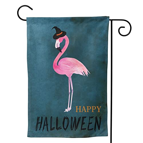 Mr.Tom Flamingo Halloween Garden Flag 12x18 inch Double Sided Yard Fall Welcome Flags for Halloween Thanksgiving Day Party Home Decor Winter Lawn Decoration