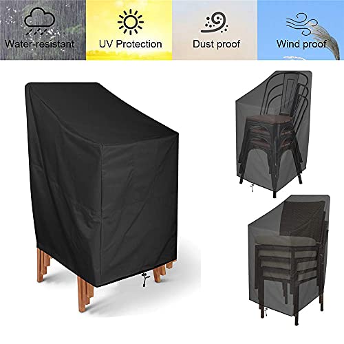 COOSOO High Back Stackable Chair Cover Patio Waterproof Chair Storage Bag Outdoor Furniture Cover Lounge Deep Seat Protection with Windproof Elastic for Garden Black