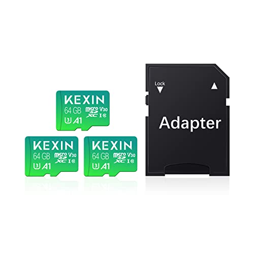 KEXIN Micro SD Card 64GB -Memory -Card + Adapter, 64GB microSDXC Full HD & 4K UHD, UHS-I, U3, 3Pack Mini SD Card Expanded Storage for Android Smartphones, Tablets