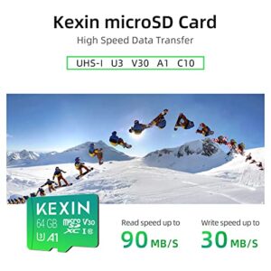 KEXIN Micro SD Card 64GB -Memory -Card + Adapter, 64GB microSDXC Full HD & 4K UHD, UHS-I, U3, 3Pack Mini SD Card Expanded Storage for Android Smartphones, Tablets