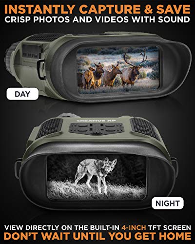 CREATIVE XP Night Vision Goggles - GlassCondor Pro - Digital Military Binoculars w/Infrared Lens, Tactical Gear for Hunting & Security, Green