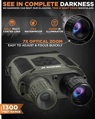 CREATIVE XP Night Vision Goggles - GlassCondor Pro - Digital Military Binoculars w/Infrared Lens, Tactical Gear for Hunting & Security, Green