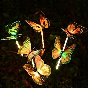 jackyled 6 packs solar garden lights, butterfly led solar decorative lights, waterproof 7 color changing outdoor led light for patio, yard, pathway, lawn decoration