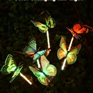 JACKYLED 6 Packs Solar Garden Lights, Butterfly LED Solar Decorative Lights, Waterproof 7 Color Changing Outdoor LED Light for Patio, Yard, Pathway, Lawn Decoration