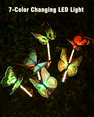 JACKYLED 6 Packs Solar Garden Lights, Butterfly LED Solar Decorative Lights, Waterproof 7 Color Changing Outdoor LED Light for Patio, Yard, Pathway, Lawn Decoration
