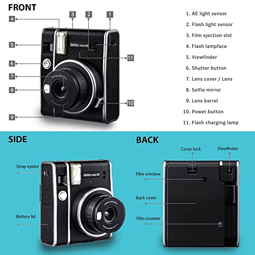 Fujifilm Instax Mini 40 Instant Camera Black + Fujifilm Instax Mini Twin Pack Instant Film (20 Sheets) + Case