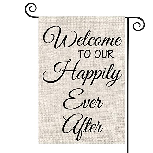 Newlyweds Gift Welcome To Our Happily Ever After House Flag Wedding Gift for Bride and Groom (Welcome Happily Ever After)