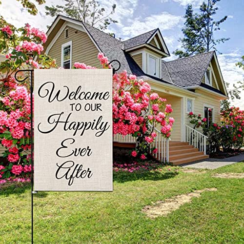 Newlyweds Gift Welcome To Our Happily Ever After House Flag Wedding Gift for Bride and Groom (Welcome Happily Ever After)