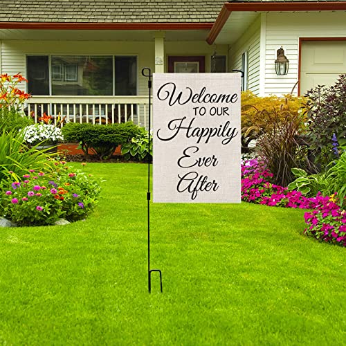 Newlyweds Gift Welcome To Our Happily Ever After House Flag Wedding Gift for Bride and Groom (Welcome Happily Ever After)