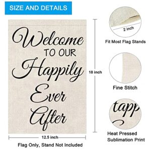 Newlyweds Gift Welcome To Our Happily Ever After House Flag Wedding Gift for Bride and Groom (Welcome Happily Ever After)