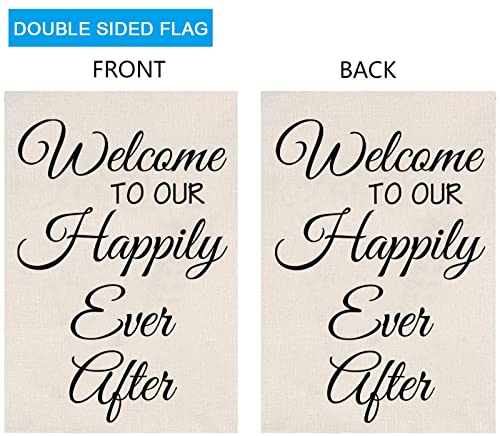 Newlyweds Gift Welcome To Our Happily Ever After House Flag Wedding Gift for Bride and Groom (Welcome Happily Ever After)