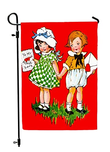 Happy Valentine's Day Garden Flag - Retro Valentines Day Yard Flag - Valentines Day Garden Flags 12x18 Double Sided - Red Vintage Garden Flag Design by Jolly Jon