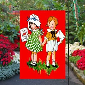 Happy Valentine's Day Garden Flag - Retro Valentines Day Yard Flag - Valentines Day Garden Flags 12x18 Double Sided - Red Vintage Garden Flag Design by Jolly Jon