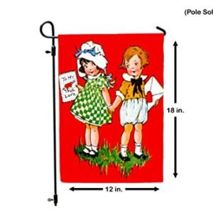 Happy Valentine's Day Garden Flag - Retro Valentines Day Yard Flag - Valentines Day Garden Flags 12x18 Double Sided - Red Vintage Garden Flag Design by Jolly Jon