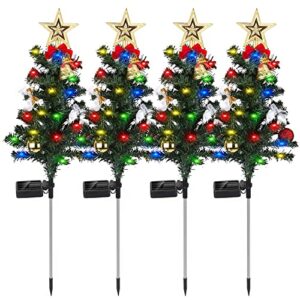 solar christmas decorations tree lights,outdoor waterproof 20led-lights for yard decorative, solar stake lights xmas tree garden decor with constant & flashing modes for pathway lawn patio, 4 pack